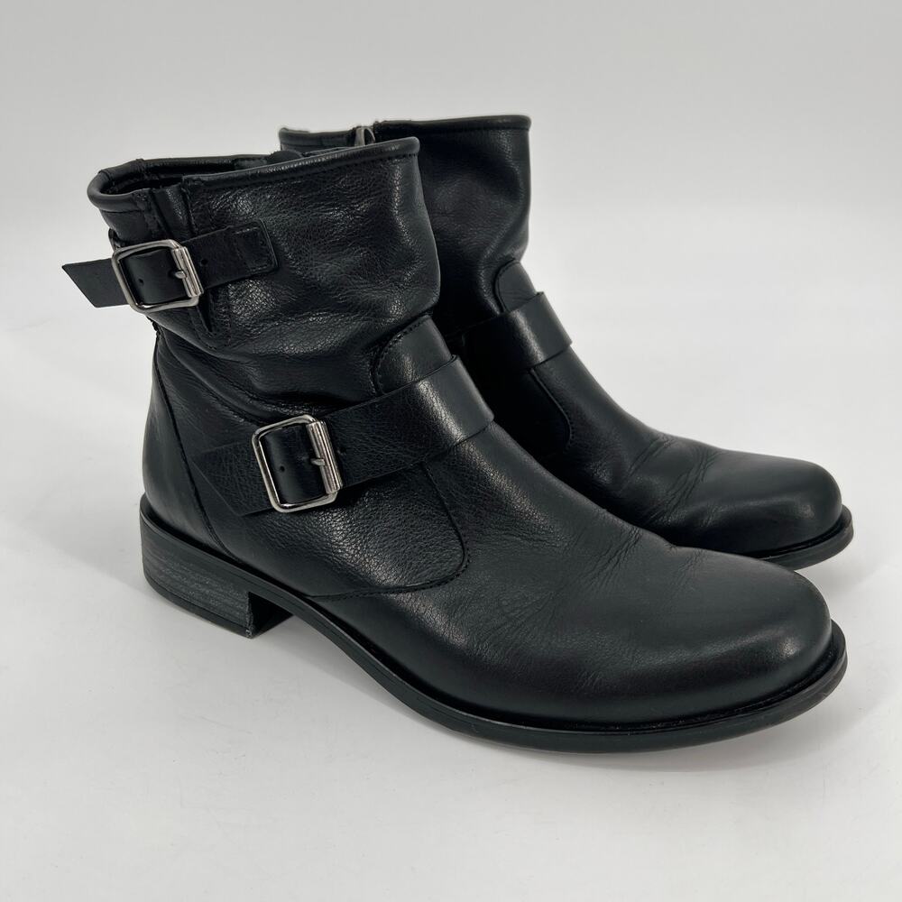 Paul Green Wyatt Boot Women UK 6 US 8.5 Black Leather Side Buckles Ankle Bootie